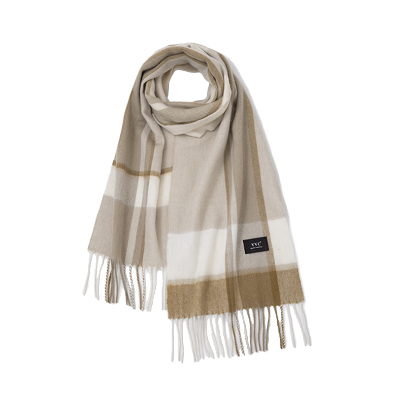 VVC纯羊毛围巾女冬季格纹小披肩围巾保暖围脖送妈妈七夕礼物 英伦咖格（175cmx32cm）