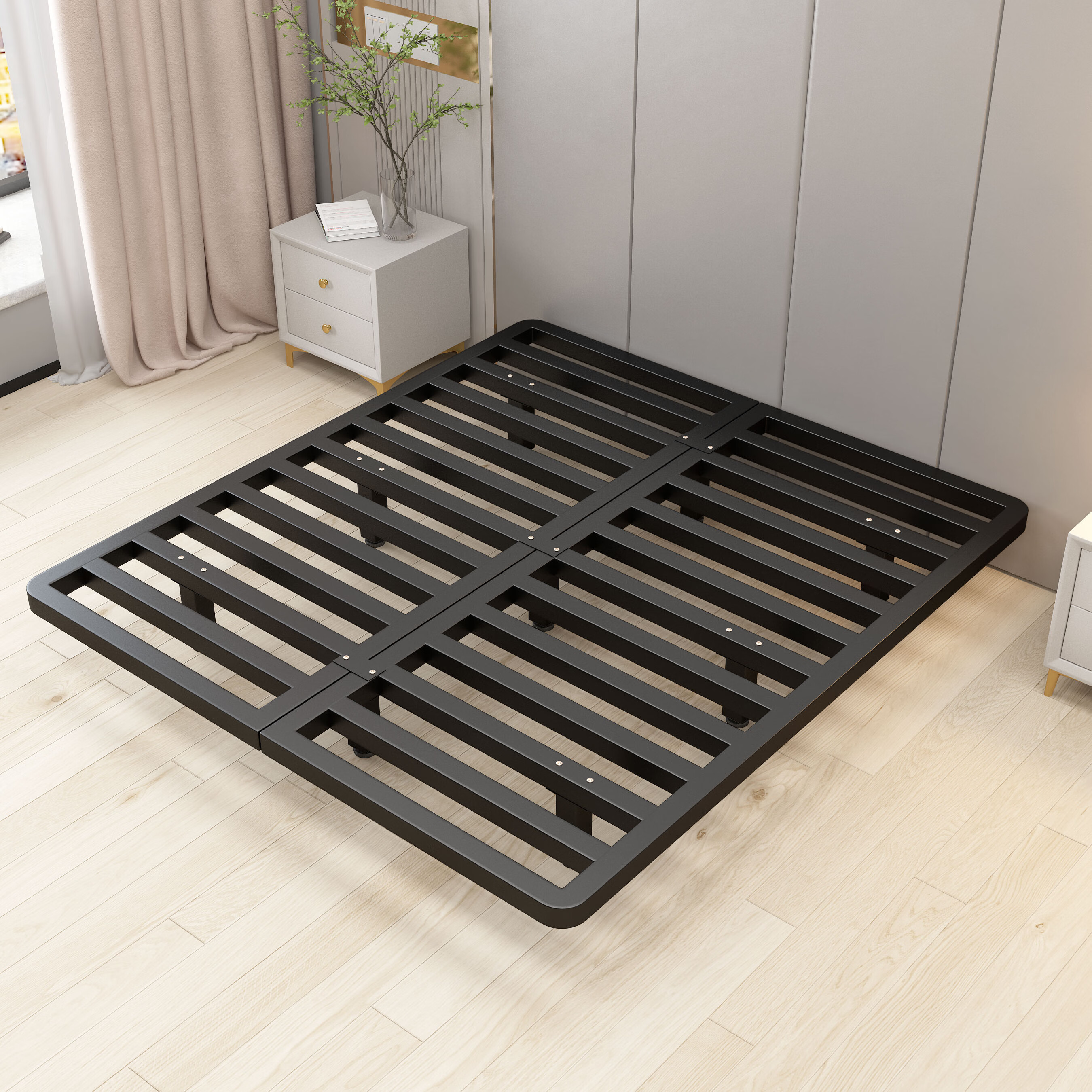 寒婵钢架床现代简约悬浮床意式轻奢无床头床架双人铁床