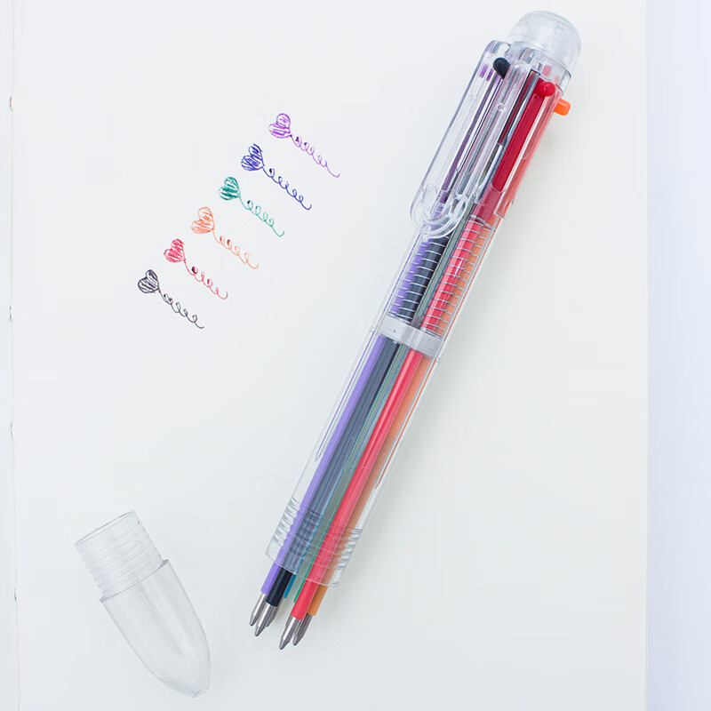 韩国文具可爱创意圆珠笔六色笔芯彩色0.5高档多色细学生办公包邮 透明六色笔