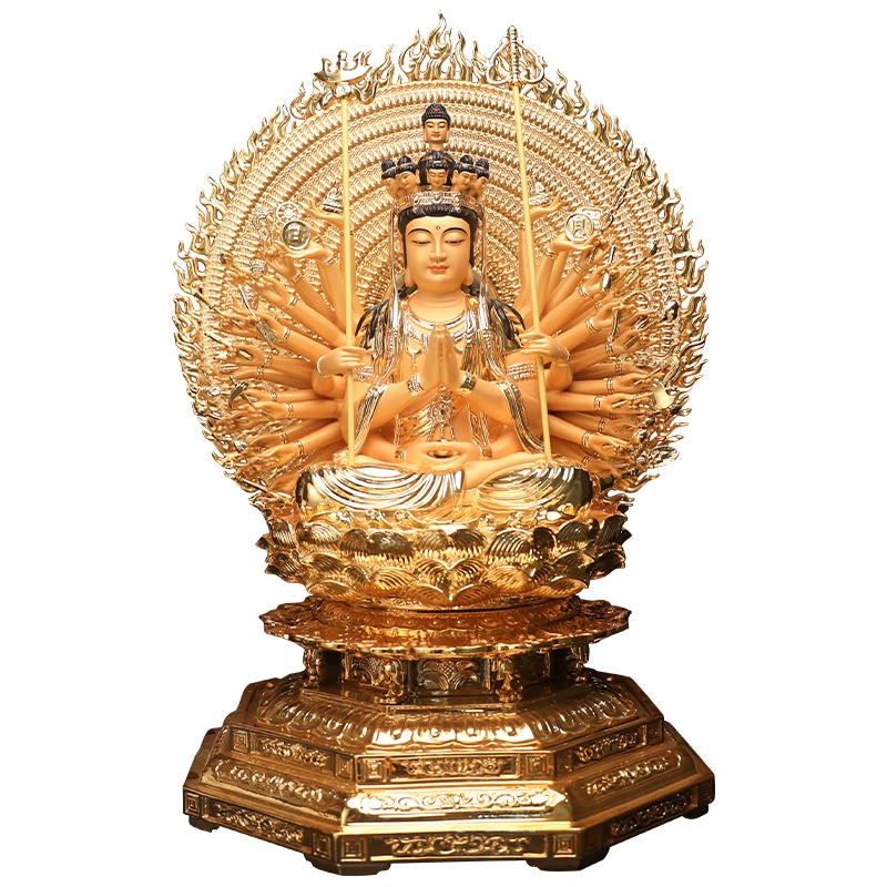 供奉家用寺庙站千手千眼观世音菩萨像 68cm坐千手观音(纳米全金)/尊