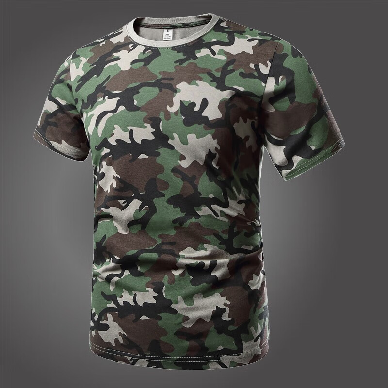 迷彩服短袖男士t恤加大加肥半袖运动健身上衣宽松体能服 丛林迷彩 s