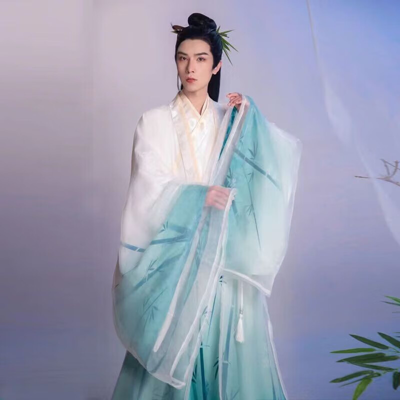 ing)汉服成人男女情侣款cp交领襦裙套装魏晋汉元素春秋学生班服 青色