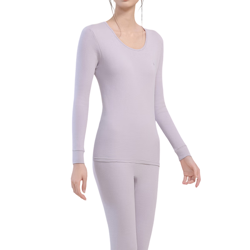 洁丽雅男士女士保暖内衣男款上衣裤子秋衣秋裤套装女士100%纯棉抗菌无痕 【女士套装】紫色 L