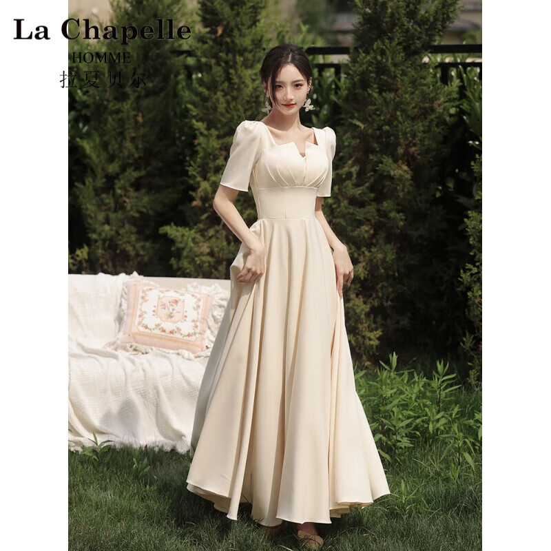 LA CHAPELLE HOMME拉夏贝尔伴娘服香槟色缎面2023夏新款大码中长款小众仙气姐妹裙演 香槟色A款长款 XS高性价比高么？