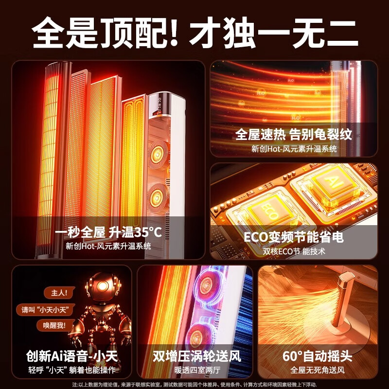 联想【双石墨烯速热|AI省电王】100平方全屋大面积暖风机取暖器家用2024电热小太阳电暖气浴室电暖器 【科技省电】全屋秒升温-石墨烯过滤-银离子杀菌