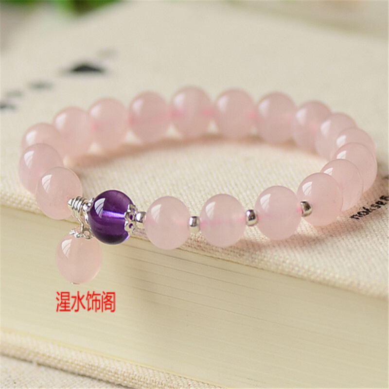 湦水饰阁     芙蓉石粉水晶8毫米单圈女款水晶手串手链礼物 图片色