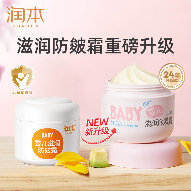 润本（RUNBEN）防皴儿童面霜宝宝霜秋冬季滋润补水保湿乳婴儿防冻防皴裂润肤霜 防皴霜 50g 2瓶 【秋冬防皴组合】