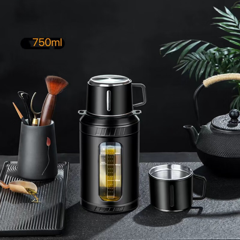 雅空玻璃水杯大容量茶水分离男士泡茶杯双层隔热耐高温杯子1000ml 低