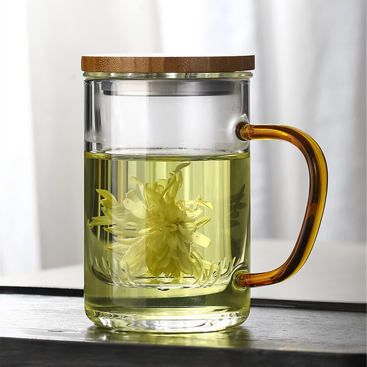 八玺（BAXI）耐热玻璃杯茶水分离办公室茶杯家用带茶滤水杯泡茶杯子可加热茶具 养心杯（三件套） 450ml 1只 简约茶水分离办公室玻璃杯