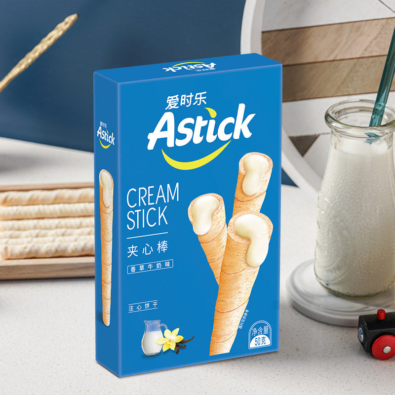 爱时乐(astick) 夹心棒50g*5盒 纸盒装 组合巧克力草莓味香草牛奶味椰