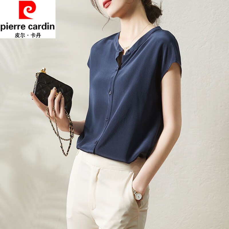 皮尔卡丹(pierre cardin)真丝短袖衬衫女士夏季新款设计感小众女士
