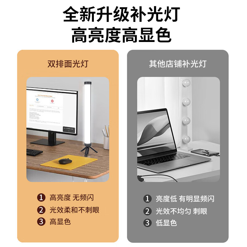 中性监控主播专用桌面柔光灯双排LED灯棒颈部部美颜嫩肤补光灯直 桌面灯（1个装）