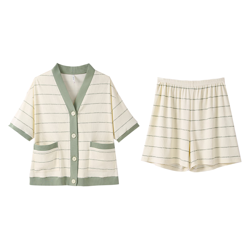 安之伴睡衣女夏季纯棉薄款休闲抑菌基本款宽松短袖短裤女士家居服套装 奶油黄-女 XL