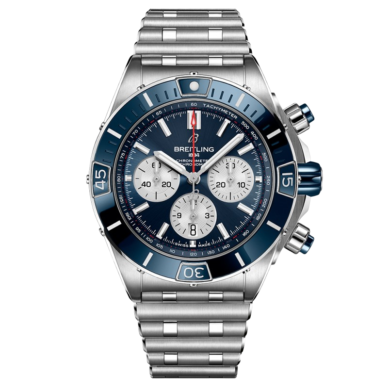 百年靈（BREITLING）超級機械計時(shí)B01腕表男士手表44mm藍色瑞士機械表