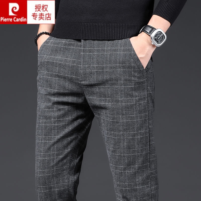皮爾卡丹（pierre cardin）【輕奢】皮爾卡丹格子褲夏季薄款冰絲休閑褲男士韓版修身小腳潮流 灰色 32 (二尺五)