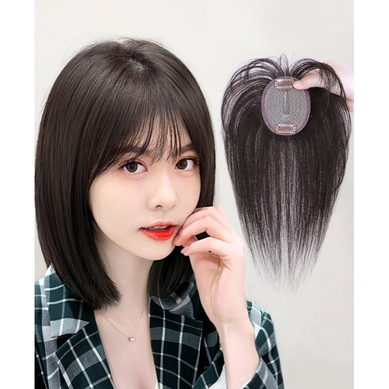 唐妮 假发片女头顶补发发片真发轻薄蓬松自然遮盖白发假刘海发 手织分