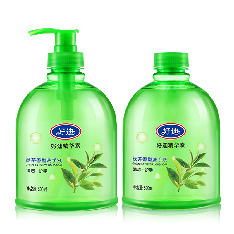 好迪绿茶香型洗手液泡沫丰富易冲洗温和清洁滋润护手500ml*2瓶