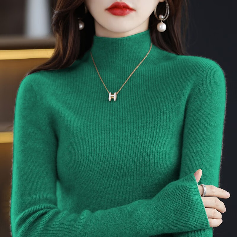 香影芬100%羊毛衫女一线成衣半高领毛衣打底衫女加厚内搭洋气软糯针织衫 黑色 L (建议105-115斤)