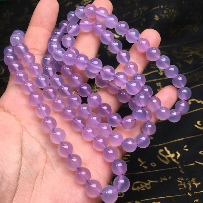 巴西紫玉髓手链 冰透紫罗兰玛瑙珠链108颗8mm 多圈手链 紫罗兰手链108