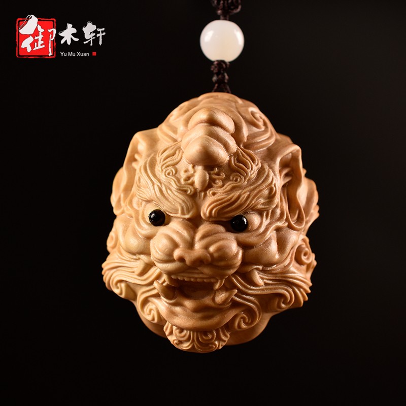 黄杨木雕招财貔貅手把件实木雕刻工艺品汽车挂件装饰品 貔貅头挂件