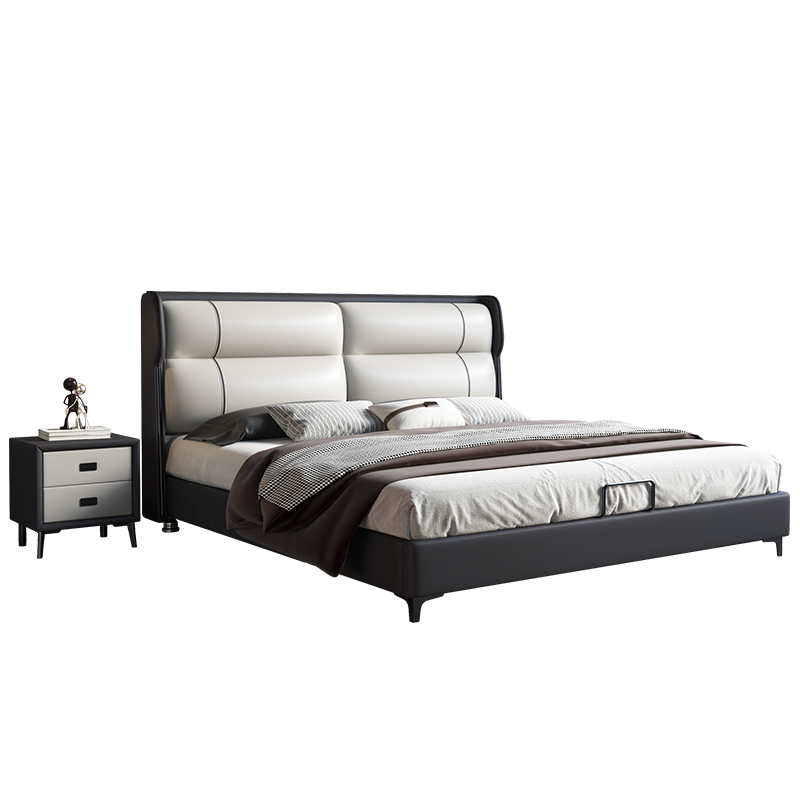 风之意 床 北欧现代简约1.8米软靠皮艺双人床主卧1.5米大床经济型卧室家具KX-ZF033 单床（墨黑色） 1500*2000mm