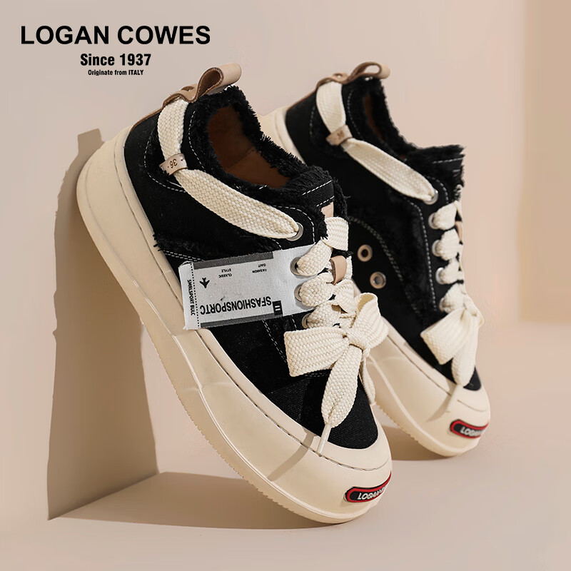 LOGAN COWES开口笑帆布鞋 2024夏季新款乞丐鞋潮鞋厚底增高笑脸帆布鞋2GCS-02 黑色 39