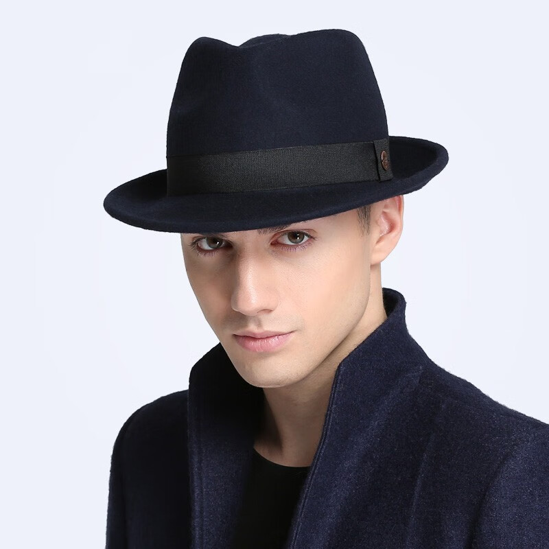 7PM羊毛男士礼帽中老年爵士帽英伦帽秋冬绅士帽休闲毛呢帽黑色礼帽 VM-310藏青 大码(59cm-61cm)可调节高性价比高么？