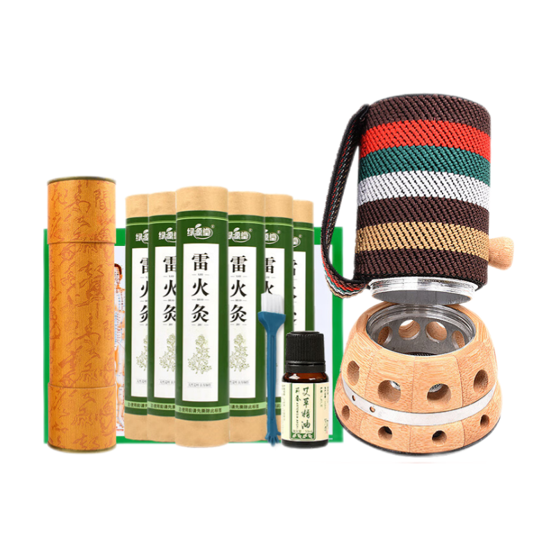 绿源堂手持艾灸罐雷火灸器具砭石艾灸盒大艾条盒悬灸熏盒家用艾炙工具盒 5CM砭石可拆卸镂空【6根艾条+灭火筒+穴位图】