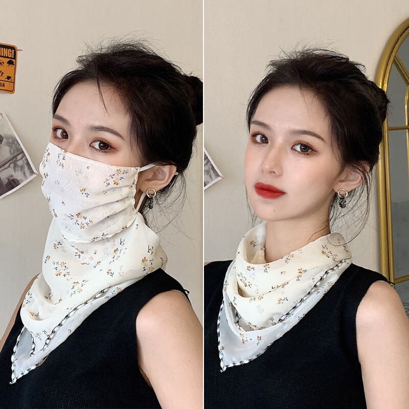 艾罗帝朗 防晒面纱冰丝护脸遮脸面部罩小丝巾女百搭挂耳围脖套护颈