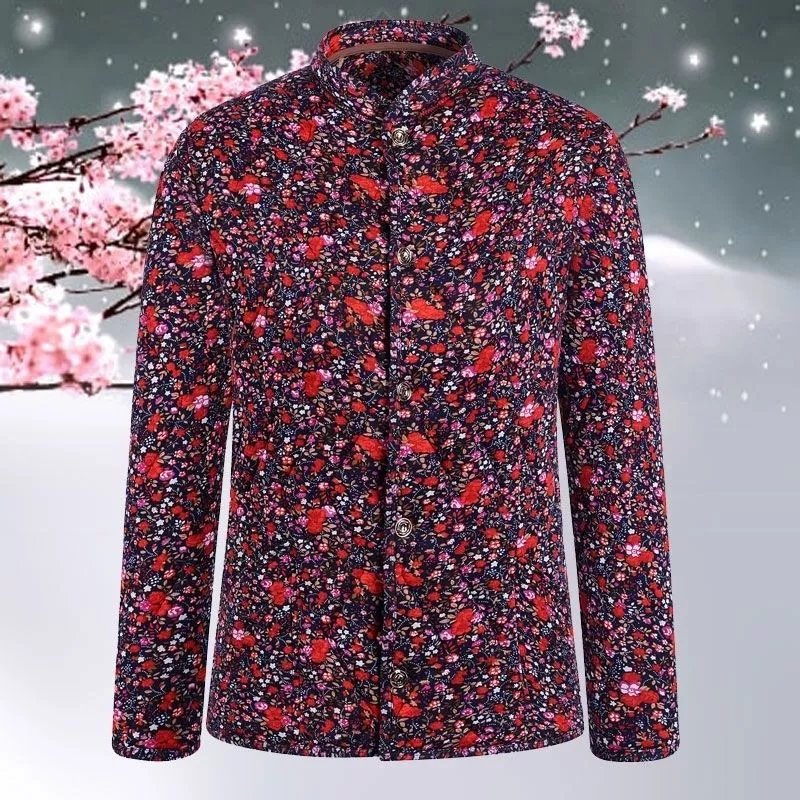 传祺威登春秋装棉衣外套女短款保暖碎花小棉袄保暖棉服 小红花棉袄s