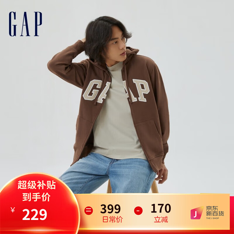 Gap【雪糕系列】男女装秋季美式复古LOGO卫衣853131运动连帽开衫 深棕色 185/108A(XL)怎么样,好用不?