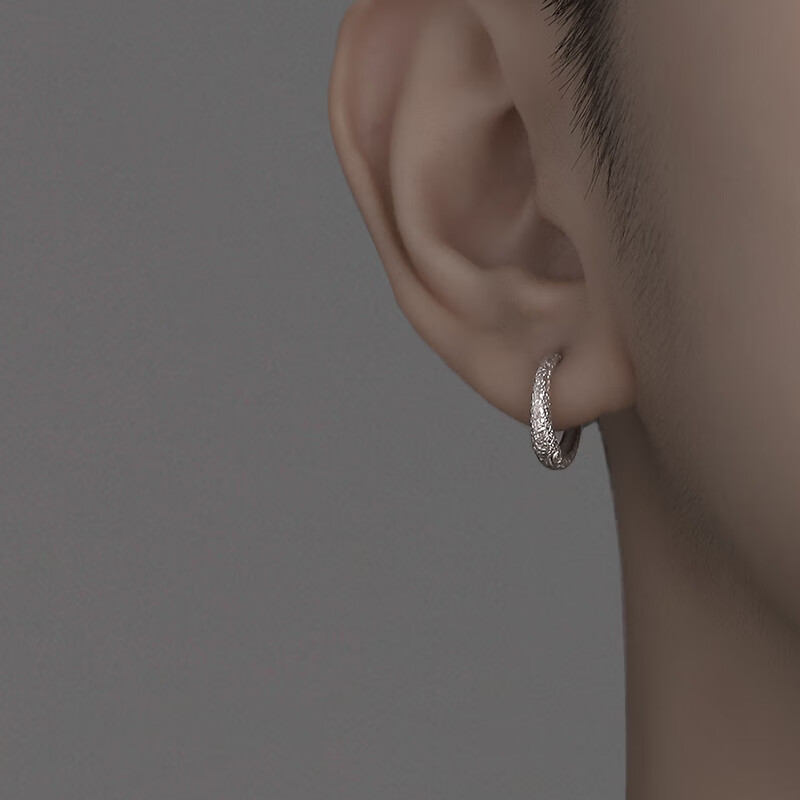 去寻s925银耳环男小众男士耳钉潮流个性男款酷帅冷淡男生耳圈潮男耳饰