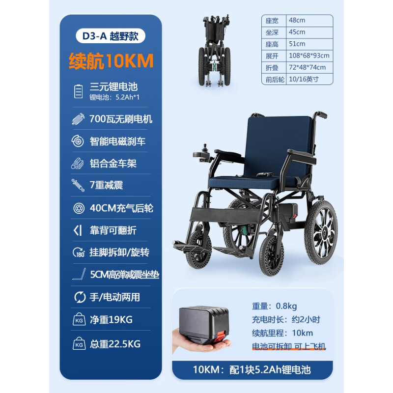 互邦电动轮椅加宽加大胖人300斤老人专用全自动龙椅越野型 豪华越野款