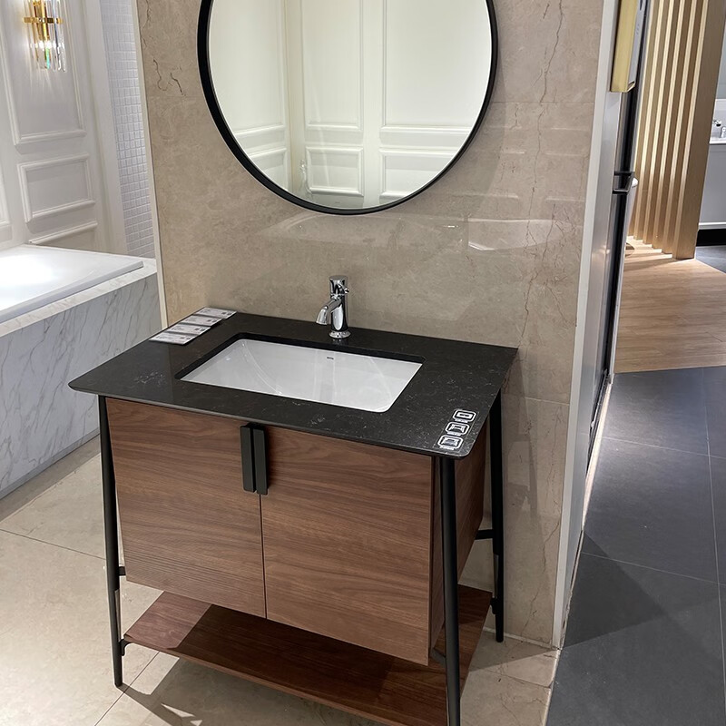 090一体式陶瓷台盆现代简约实木梳妆台(06-b) 浴室柜 台盆 龙头 配件