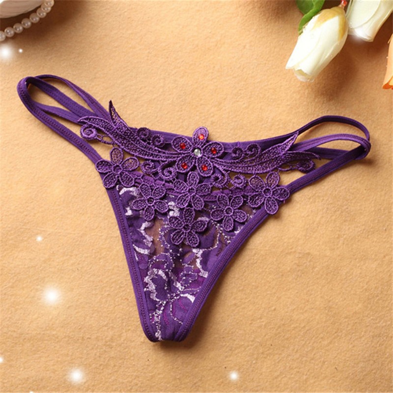 性感内裤女蕾丝镂空t裤 低腰无痕情趣丁字裤 d051均码140斤内 紫色