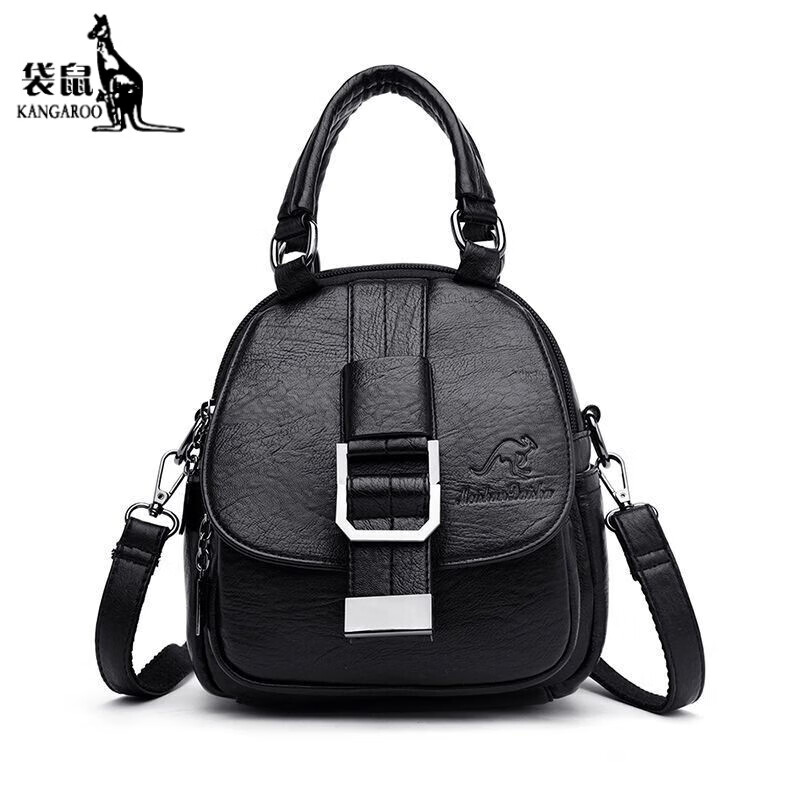 袋鼠(kangaroo)轻奢品牌软皮双肩包女时尚百搭小背包多层多功能包包女