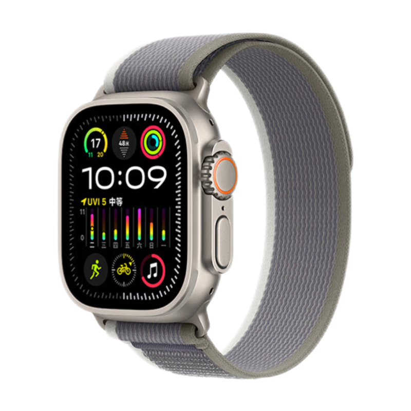 Apple/苹果 Watch Ultra2 智能手表GPS+蜂窝款49毫米钛金属表壳绿配灰色野径回环式表带M/L MRFP3CH/A