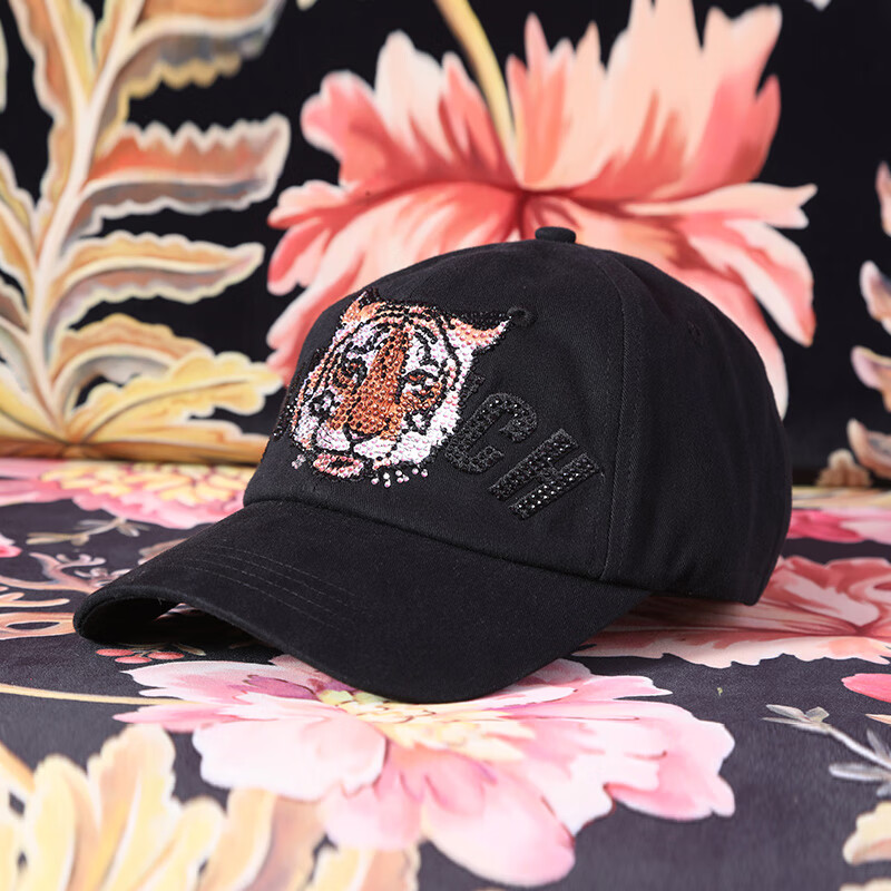 tch轻奢潮牌老虎头烫钻黑色鸭舌帽t66a418108