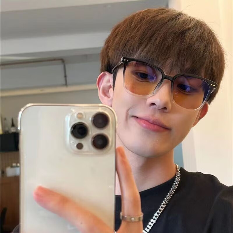 渐变眼镜有度数学生韩版素颜大圆脸显瘦 黑白渐变框变茶片 近视150度