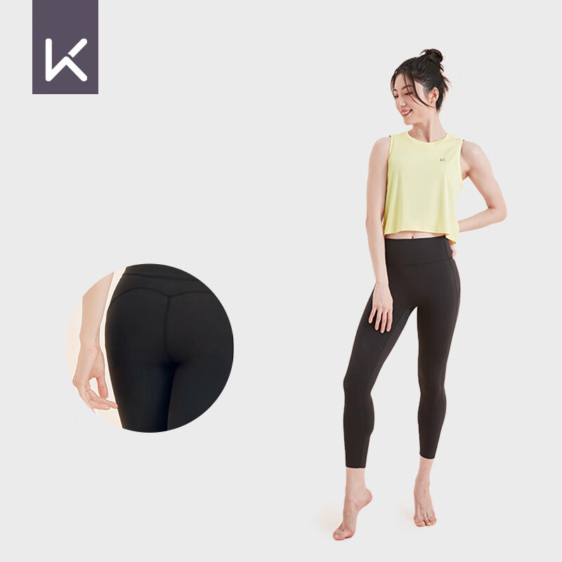 Keep无尺码高腰提臀瑜伽裤女健身裤裸感运动紧身裤12393 经典黑