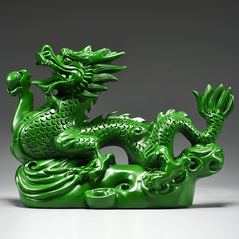 绿色实木质雕木头飞龙摆件十二生肖客厅电视柜装饰工艺品新居送礼