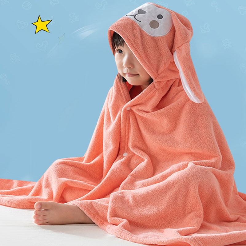 木子鼎儿童浴巾可穿卡通家用斗篷浴巾带帽加厚加大柔软吸水婴儿盖毯 宝宝粉