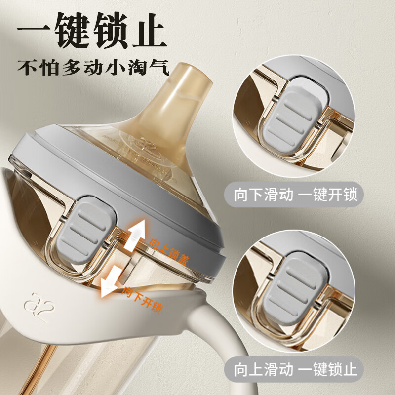 A 2奶瓶翻盖ppsu弹盖吸管奶瓶6个月以上过渡鸭嘴奶瓶240珍珠灰 240ml珍珠灰咬吸水嘴*1直饮吸管（12月+）