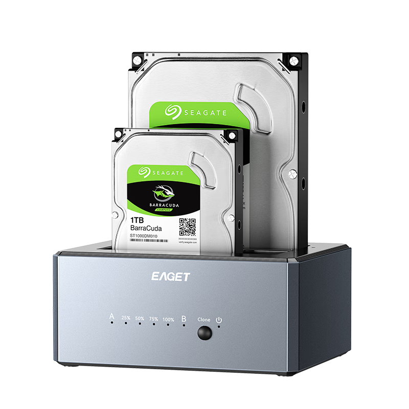 憶捷（EAGET）硬盤(pán)底座2.5/3.5英寸筆記本臺式SATA串口SSD固態(tài)移動(dòng)機械雙盤(pán)位外置外接硬盤(pán)盒子拷貝機DE100