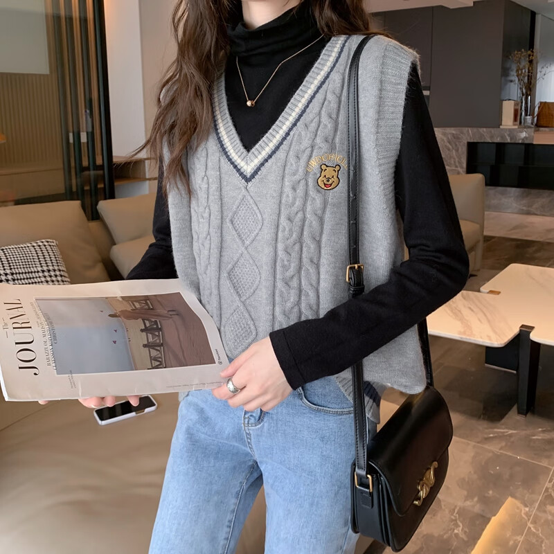 温莱蔓莎女孩高中学生女毛背心初高中女生冬天毛衣针织马甲春秋无袖