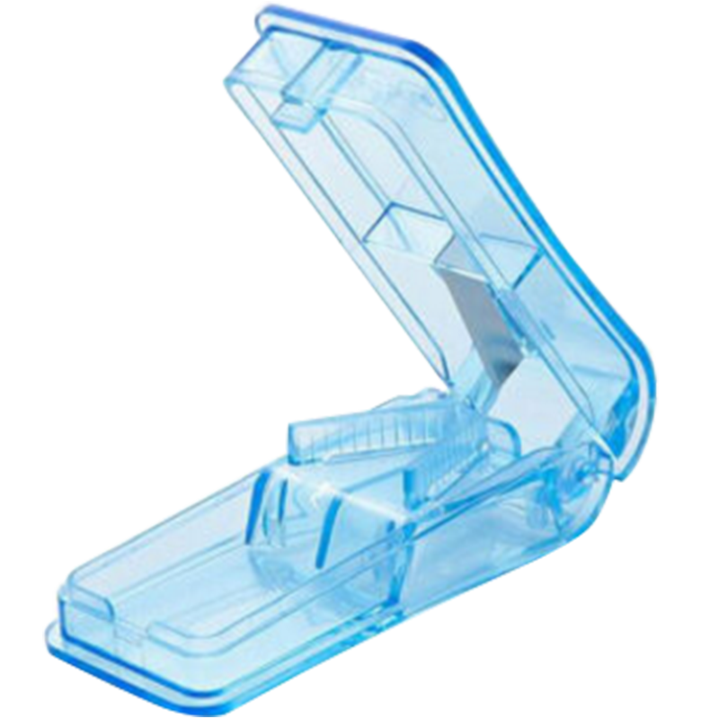 班哲尼 切药器四切可固定药片分割器药片研磨器收纳盒粉碎器掰药器打粉磨粉器透明便携迷你塑料药盒 蓝色9.9元