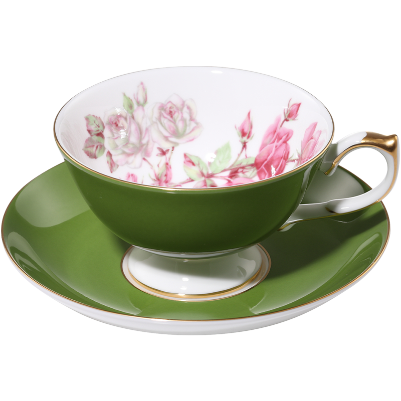 AYNSLEY英國(guó)安斯麗色釉紅玫瑰系列咖啡杯碟下午茶具骨瓷描金高顏值伴手禮 蘋果綠色 紅玫瑰系列