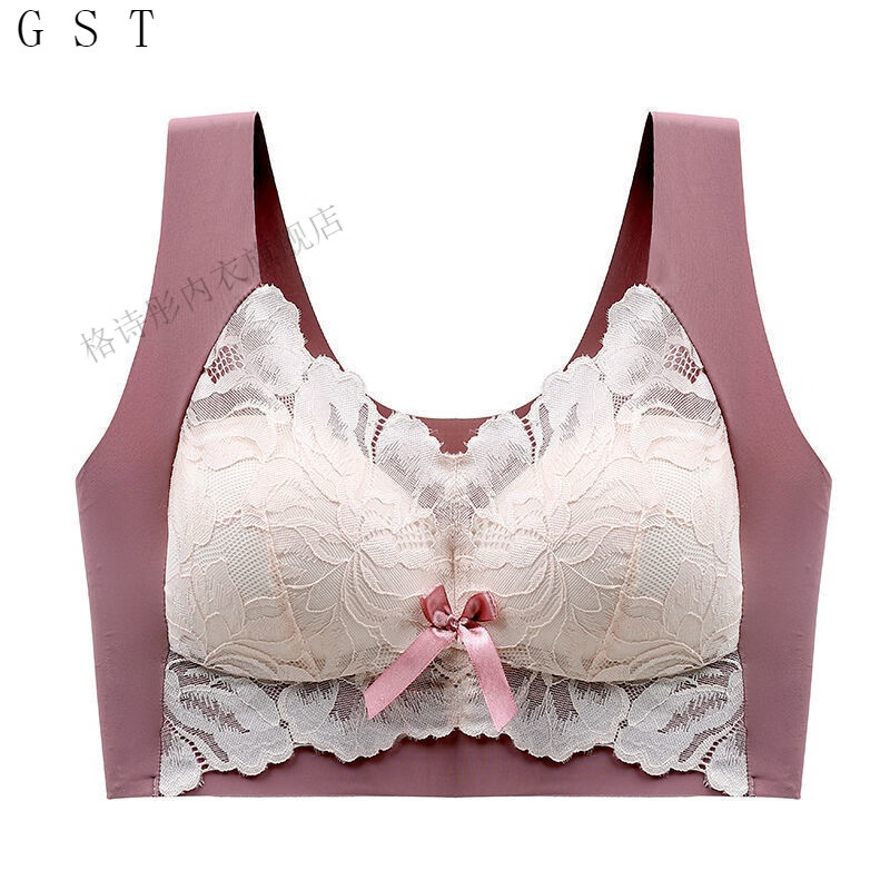 女士大胸显小无钢圈文胸大码薄款一体杯胸罩 灰紫 2l码【110-130斤】