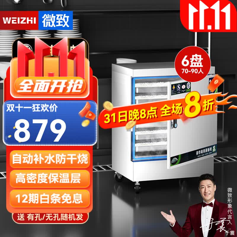 微致（WEIZHI）蒸饭柜商用蒸箱蒸炉蒸包子机蒸饭车食堂用电蒸箱酒店后厨工厂 6盘220v电热 6kw | 可供50人怎么看?