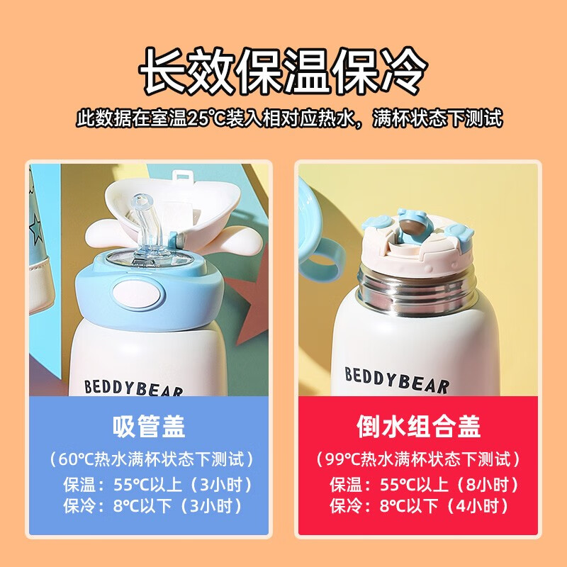 杯具熊（BEDDYBEAR） 儿童保温杯子大容量带杯套316不锈钢内胆宝宝吸管直饮两用水杯 童趣爱心大耳狗600ml